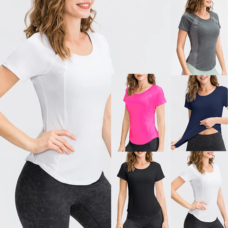 Women Yoga Tops Breathable Sport Fitness Workout Running Yoga Top Quick Dry Short Sleeve Gym T Shirt Image principale du produit