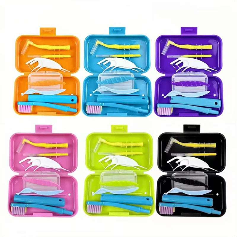 Portable Orthodontic Oral Dental Cleaning Kit Travel Foldable Toothbrush Dental Floss Interdental Brush Oral Care Cleaning Case Secondary image