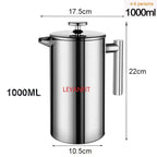 1.5L Coffee Maker French Press Stainless Steel Espresso Coffee Machine French Press Double-Wall Insulated Coffee Tea Maker Pot