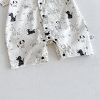 0-2Y Summer Baby Boy Clothes Full Of Dog Print Single Breasted Toddler Rompers Short Sleeve Cute Baby Boy Outfit