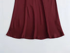 ETJ 2025  Women's spring new elegant fashion all-in-one stretch high-waisted A-line silk satin sag skirt multi-color option