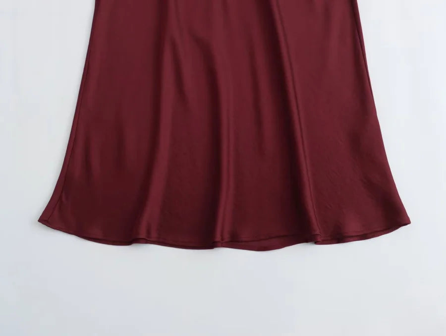 ETJ 2025  Women's spring new elegant fashion all-in-one stretch high-waisted A-line silk satin sag skirt multi-color option