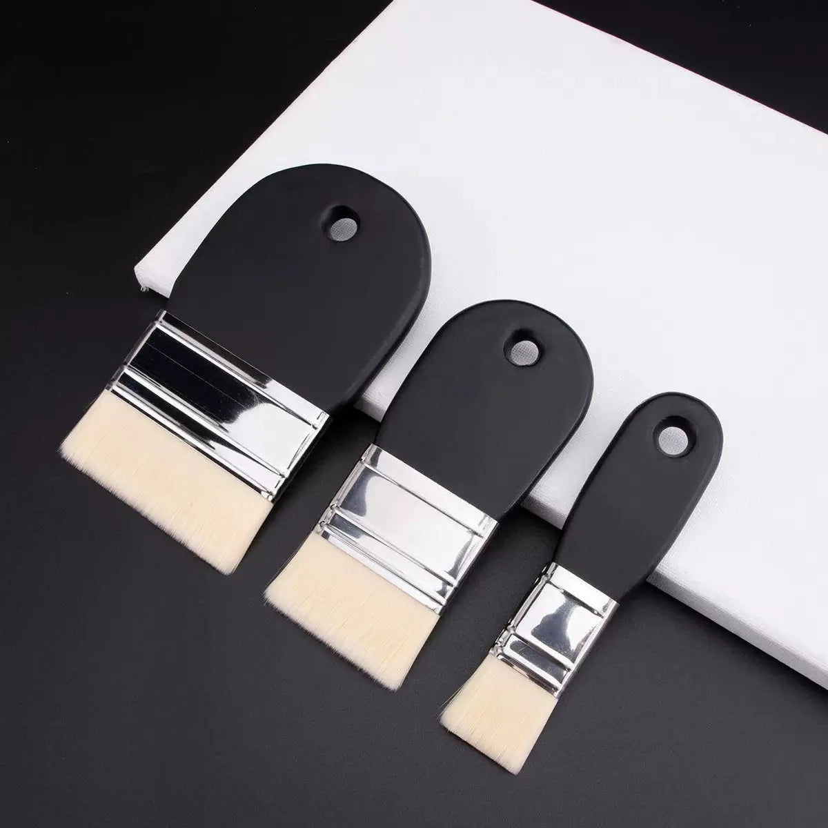 3 Pcs Oil Painting Nylon Pen Set Gouache Acrylic Small/Medium/Large Sizes Flat Head Brush Wood Handle Painting Tools for Fine