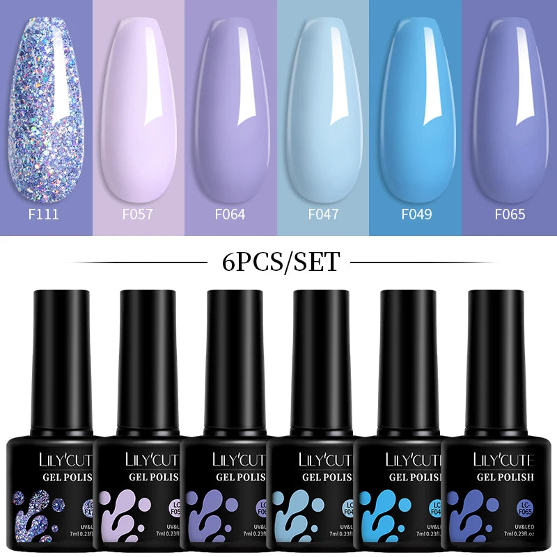 LILYCUTE 7ML 6PCS Neon Gel Nail Polish Set fluorescent Series Color Changing Semi Permanent Soak Off Manicure kit Nail Art Gel