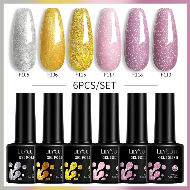 LILYCUTE Nail Gel Polish Set Pink Green Spring DIY Nail Art Design Long Lasting Soak Off UV Gel Manicure Painting Gel Vernis Kit