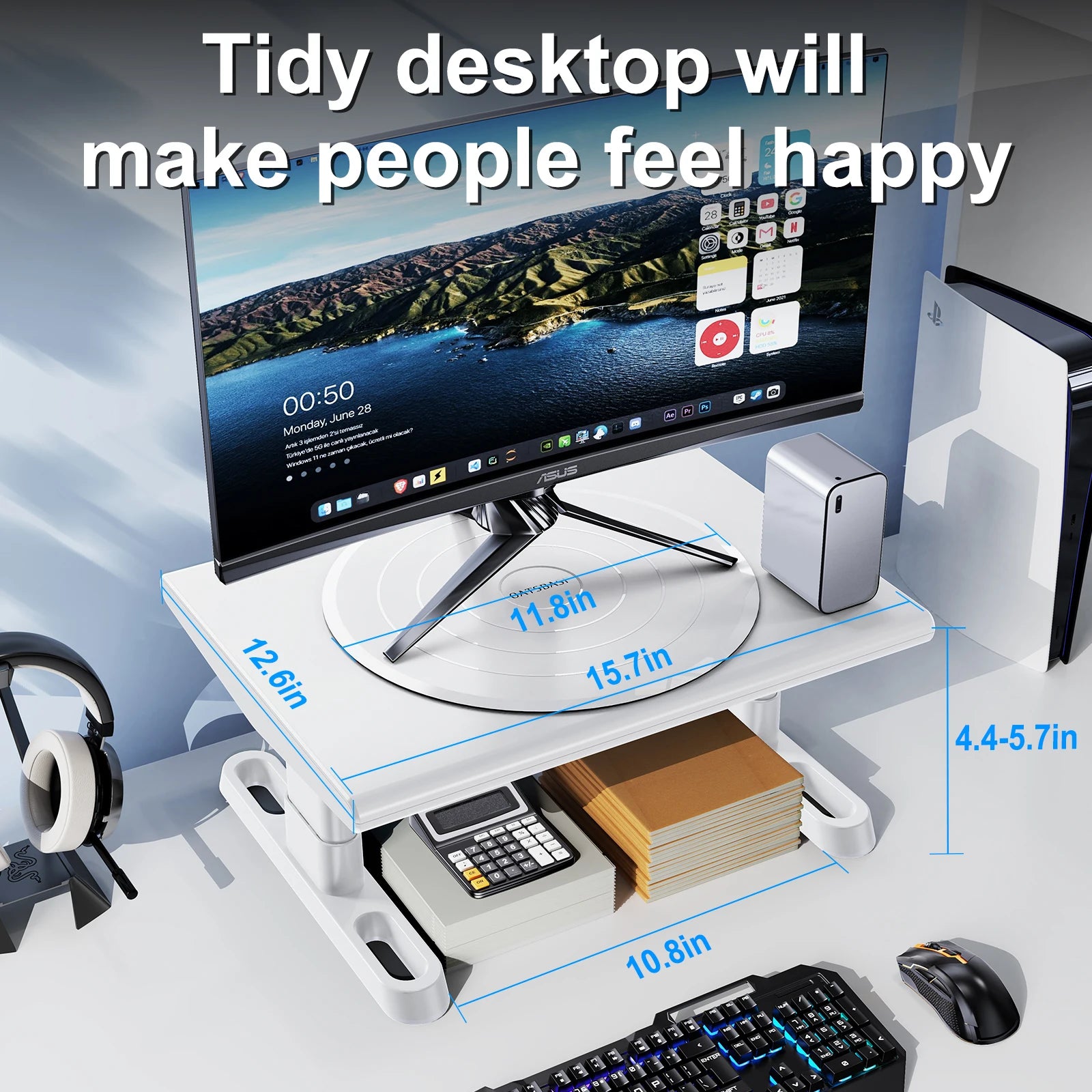 Oatsbasf Computer Monitor Stand Laptop TV Holder Monitor Shelf 360° Rotation Computer Desk Height Adjustment 50LB Load Bearing