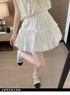 Sweet Bow Pleated Fluffy Skirts for Women Summer Korean Style Elastic Waist Lantern Skirt Woman Loose White A-Line Short Skirts
