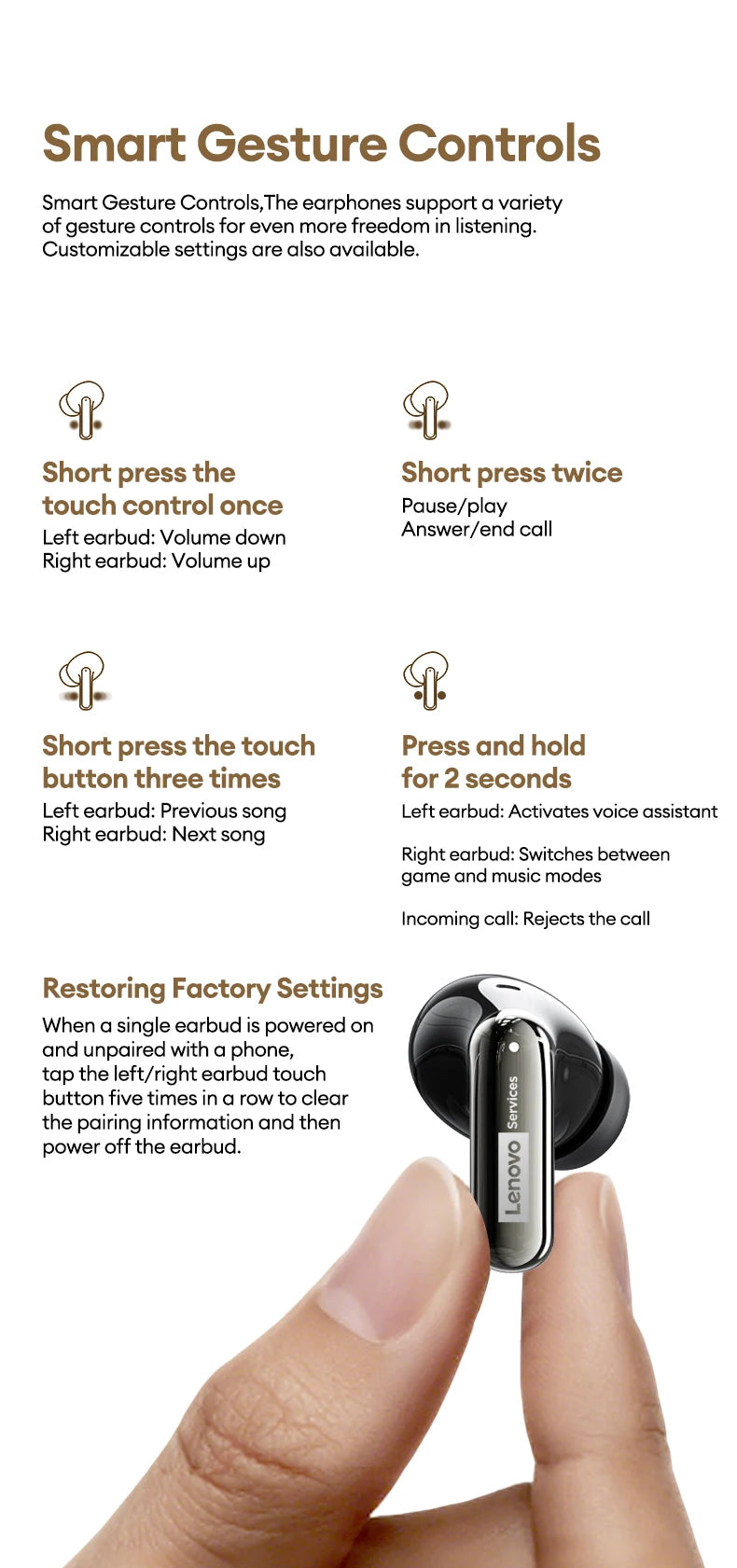 Choice Lenovo LE208 Wireless Leather Earphones Bluetooth 6.0 ENC Earphones Noise Reduction Headphone Low Latency Gaming Headset
