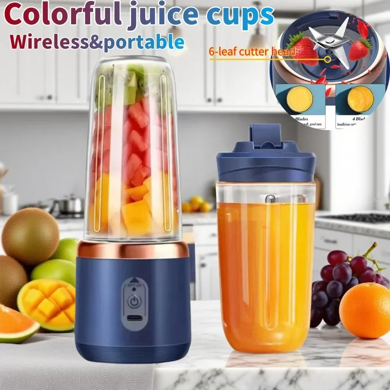Mini Juice Extractor Portable Dual Cup Fruit Juicer Blender USB Rechargeable Wireless Compact Ice Blender for Travel and Home Main image