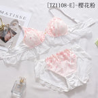 Female embroidered bow lingerie briefs set Japanese sweet bra set triangle cup without steel ring bra student underwear
