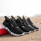 Summer Mens Black Hollow Mesh Sneakers Fashion Breathable Lightweight Casual Walking Shoes Printed Sole Outdoor Sports Footwear