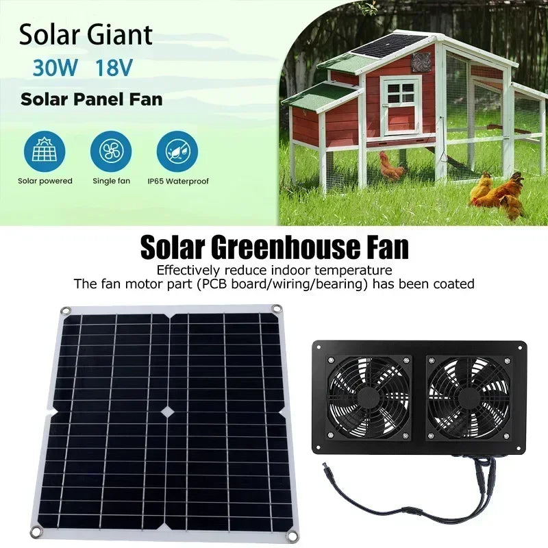 High Efficiency Outdoor Solar Panel Dual Exhaust Fan for Dog Warehouse RV Greenhouse Fan Air Pump Cooling Temperature