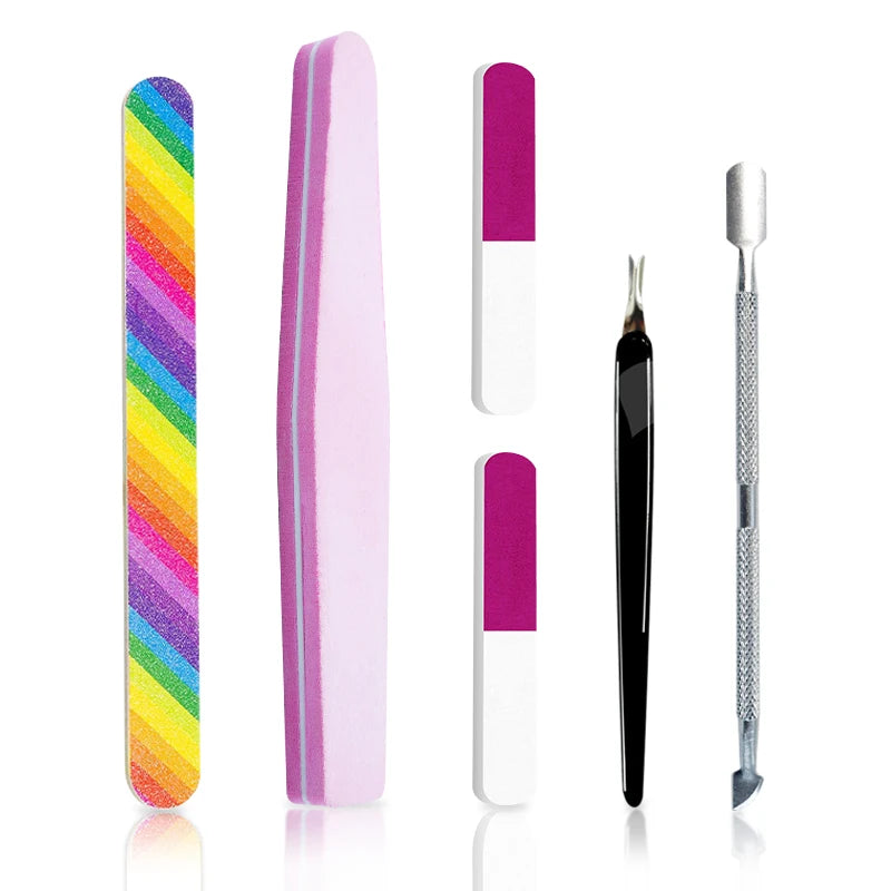6Pcs/Set Professional Nail Files Manicure Sets Nail Suit Nail File Buffer Block Grinding Strip Cuticle Pusher Steel Pushing KIts