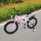 16 Inch Children's Bicycle Carbon Steel Mountain Bike with Auxiliary Wheels & LED Light for 5-8 Years Old,Height Adjustable,60Kg