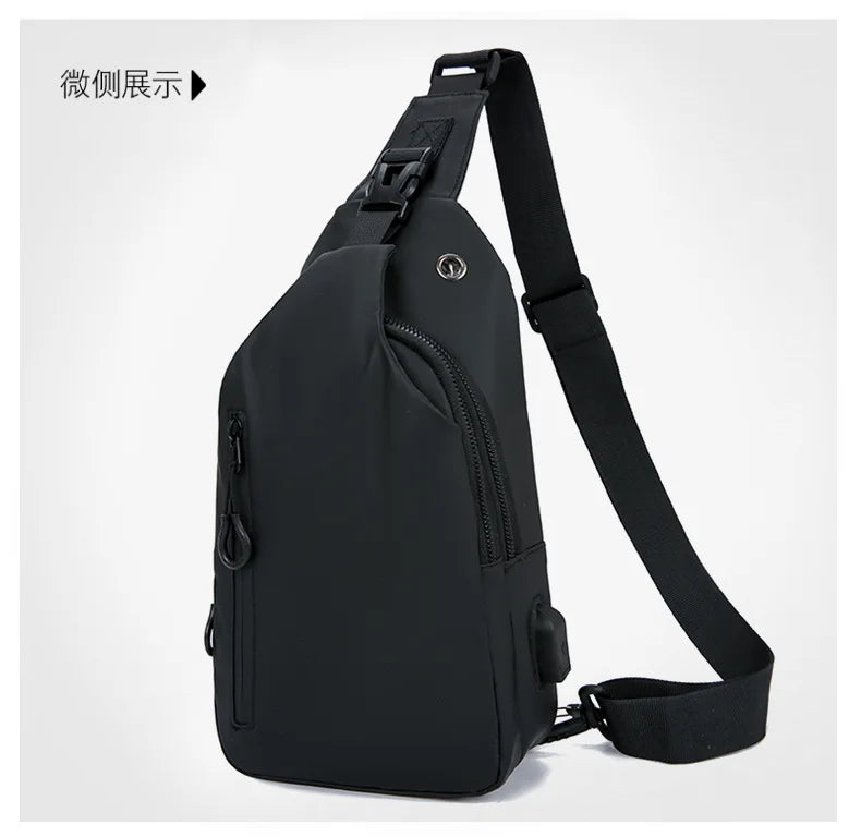 Men Bag Fashion New Solid Color Men Chest Bag Outdoor Casual Fashion One Shoulder Crossbody Bag Nylon USB Charging Shoulder Bags