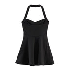 HH Summer Elegant Halter Neck Pleated Solid Elegant Short Dress For Woman Sexy Backless Sleeveless Party Mini Dress Mujer