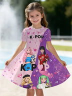 Kpop Cartoon Graphic Dress for Girls Funny Gift for Fan Harajuku Girl Clothes Summer Tops Short Sleeve Dress Children's Clothing
