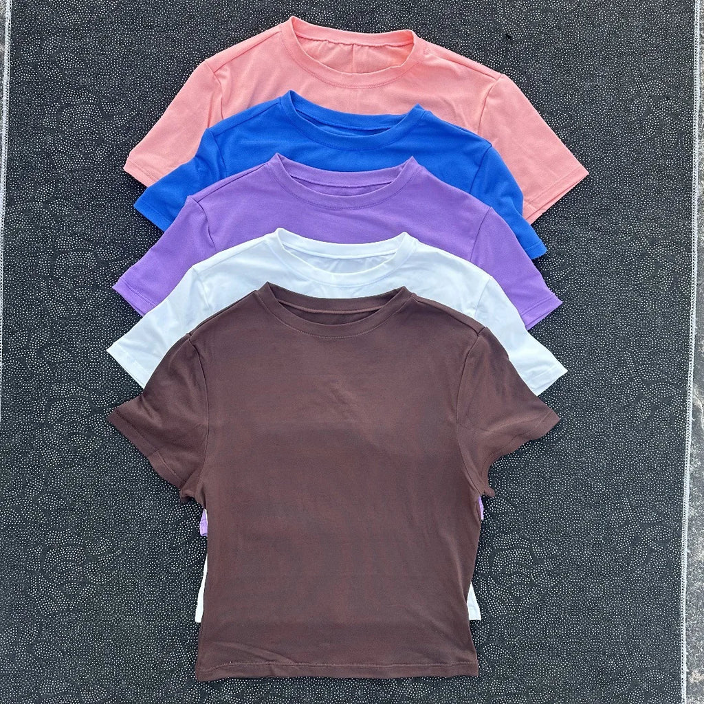 2026 NEW Short Sleeve Seamless Yoga Top Fitness Set Women Workout Running Sports Shorts Gym Suit