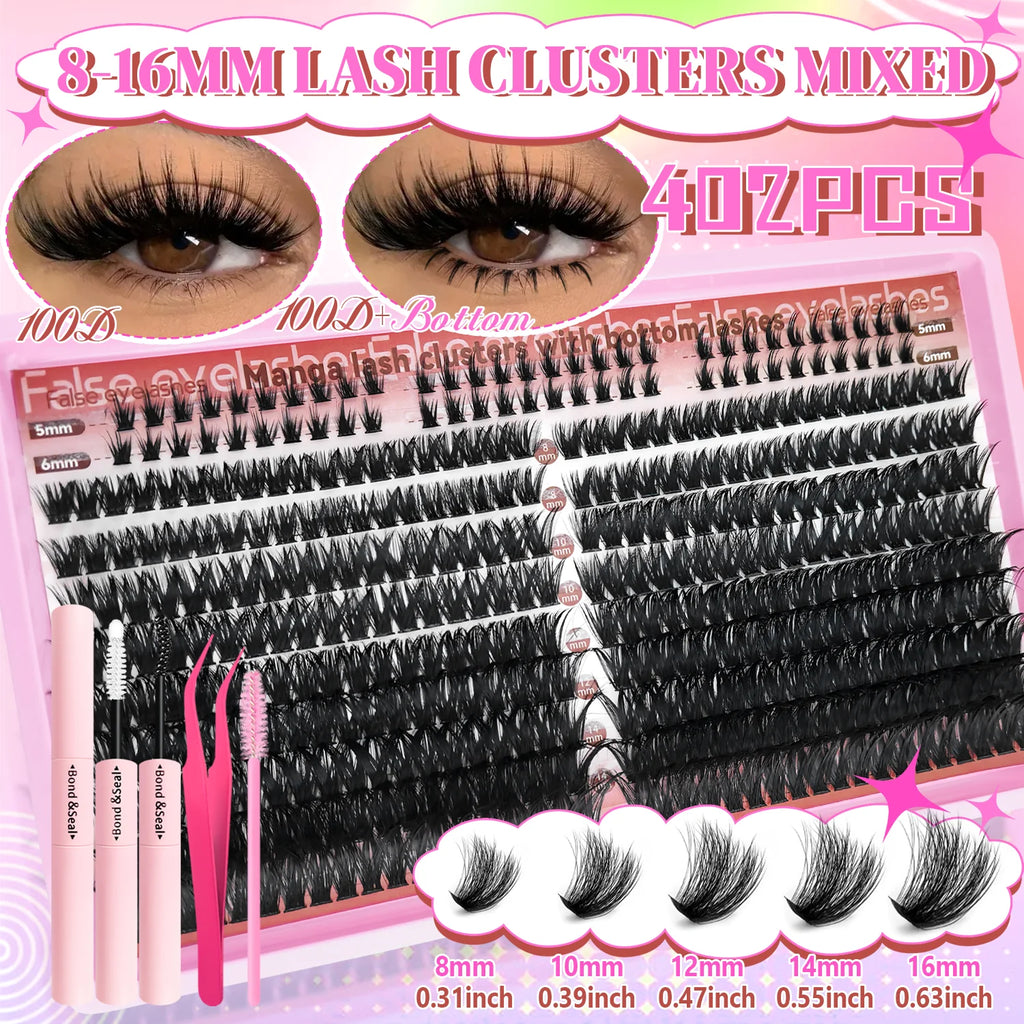 60/402PCS 100D Eyelash Set with Lower Eyelashes Thick & Comfortable for Daily Wear Party Wedding Night Makeup Lash Extensions