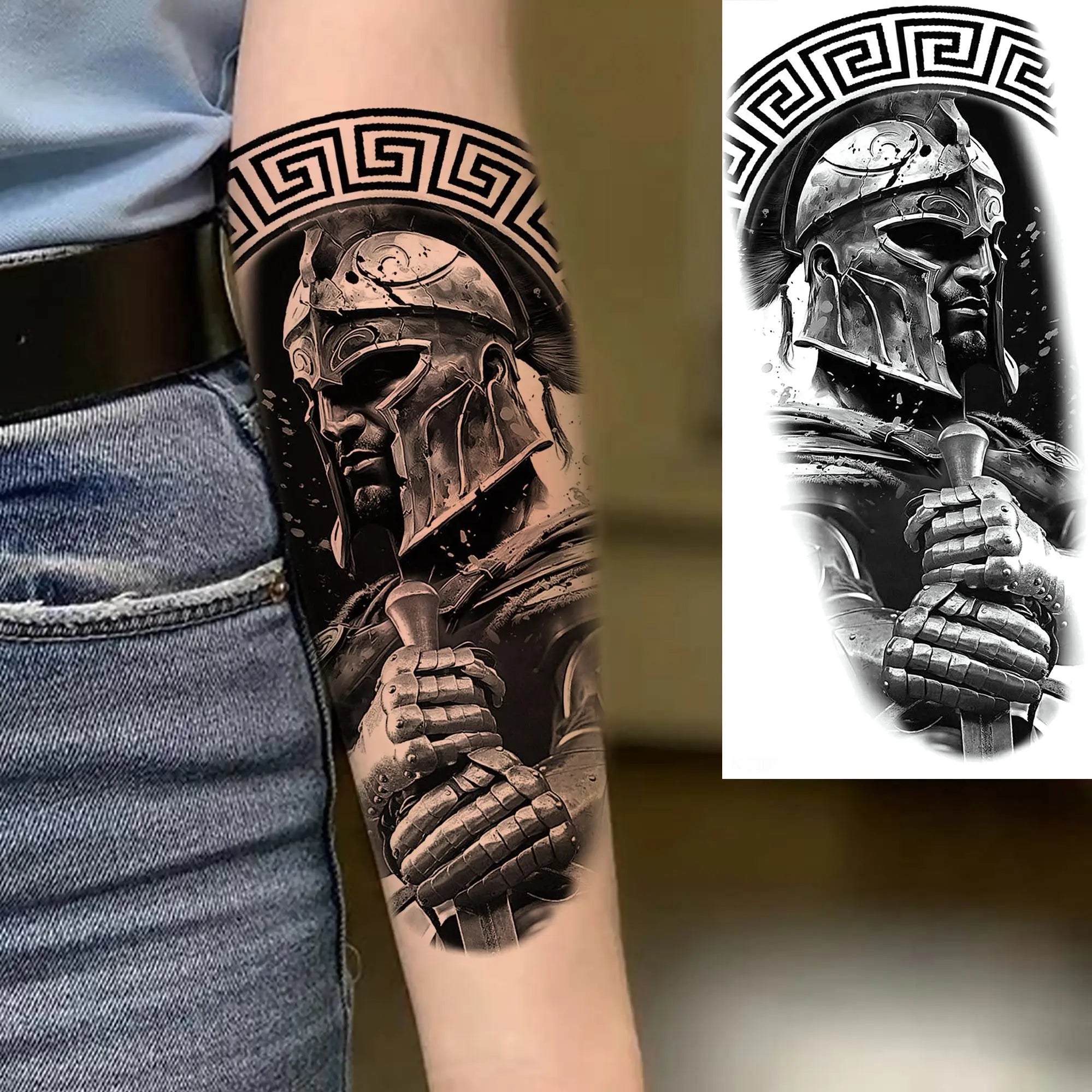 1 Sheet Waterproof Knight Warrior Gladiator Temporary Tattoos For Men Women Realistic Fake Tattoo Sticker  Forearm Tatoos Decals
