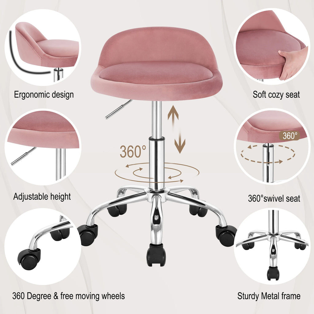 WOLTU Swivel Office Stool with Wheels Height Adjustable Computer Chair With Low Backrest Work  Roller Rocker Dressing Stool