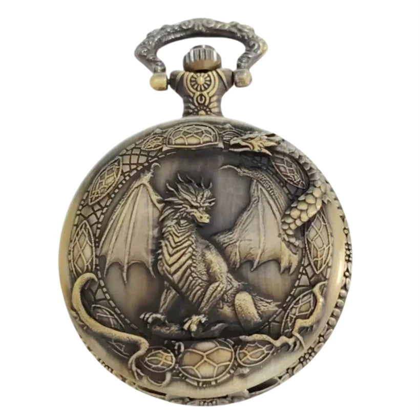 Retro Charm Neutral Handsome Fashion Dragon Carving Quartz Pocket Watch Steampunk Men's and Women's Necklace Pendant Gift Image principale du produit