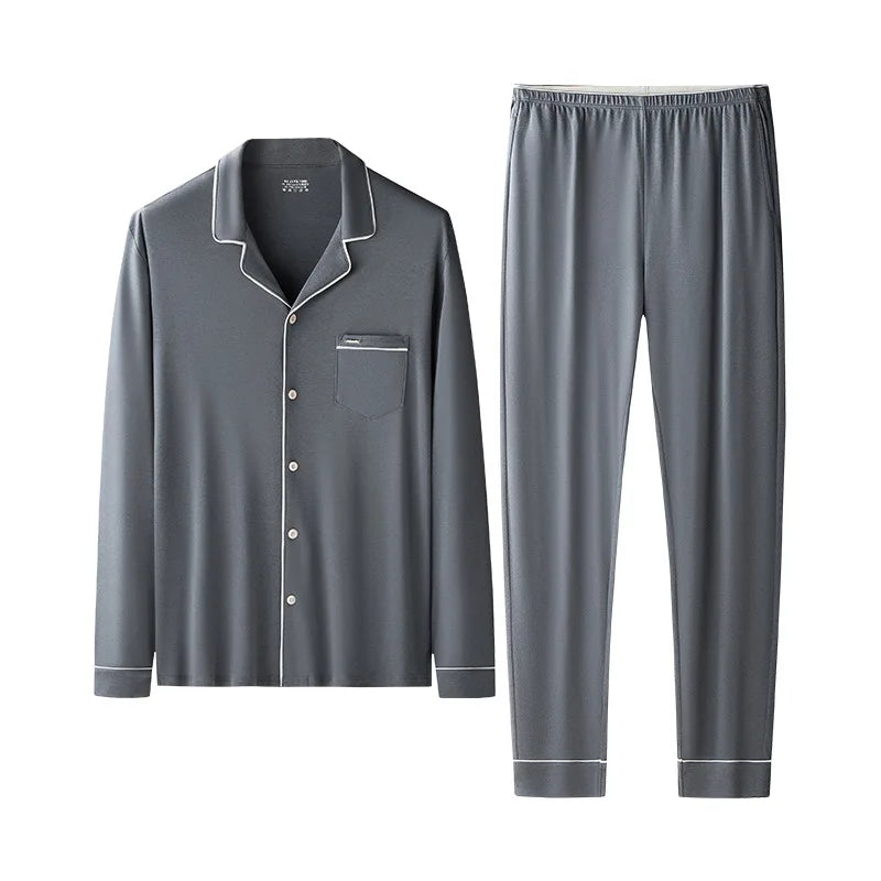 Men's Loose Fit Pajamas Set Soft Lyocell and Cotton Sleepwear Breathable Home Loungewear Cozy Comfortable Pajamas
