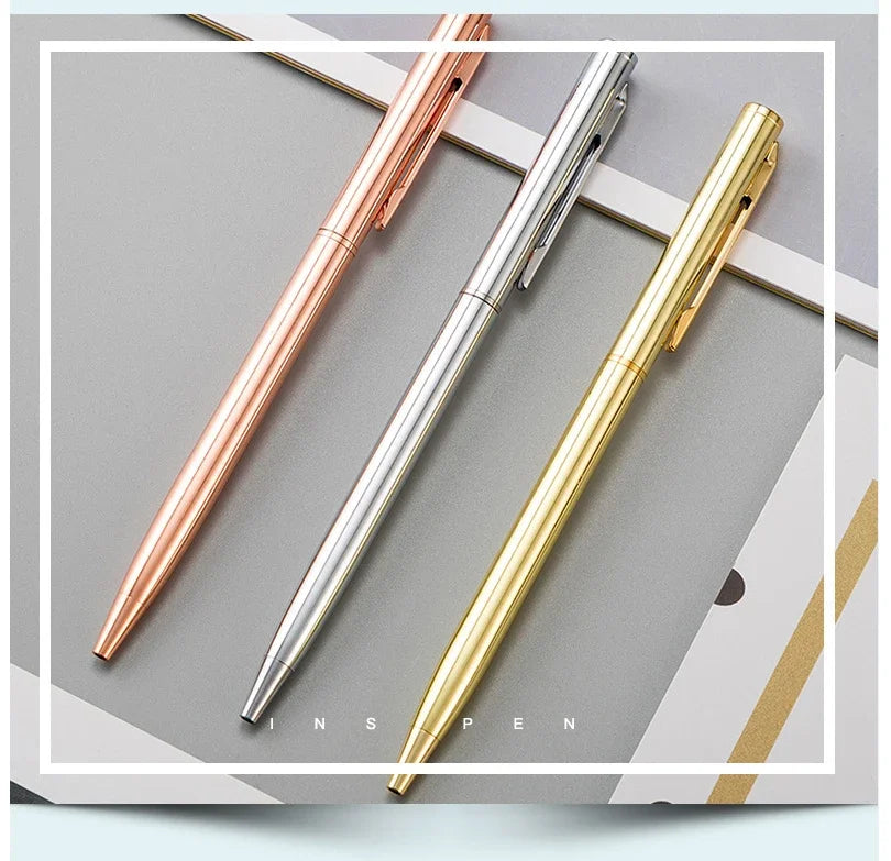 20-200 Pens New Slim Metal Ballpoint Pens Rose Gold Custom Logo Advertising Lettering Engraved Name School Office Supplies Gifts