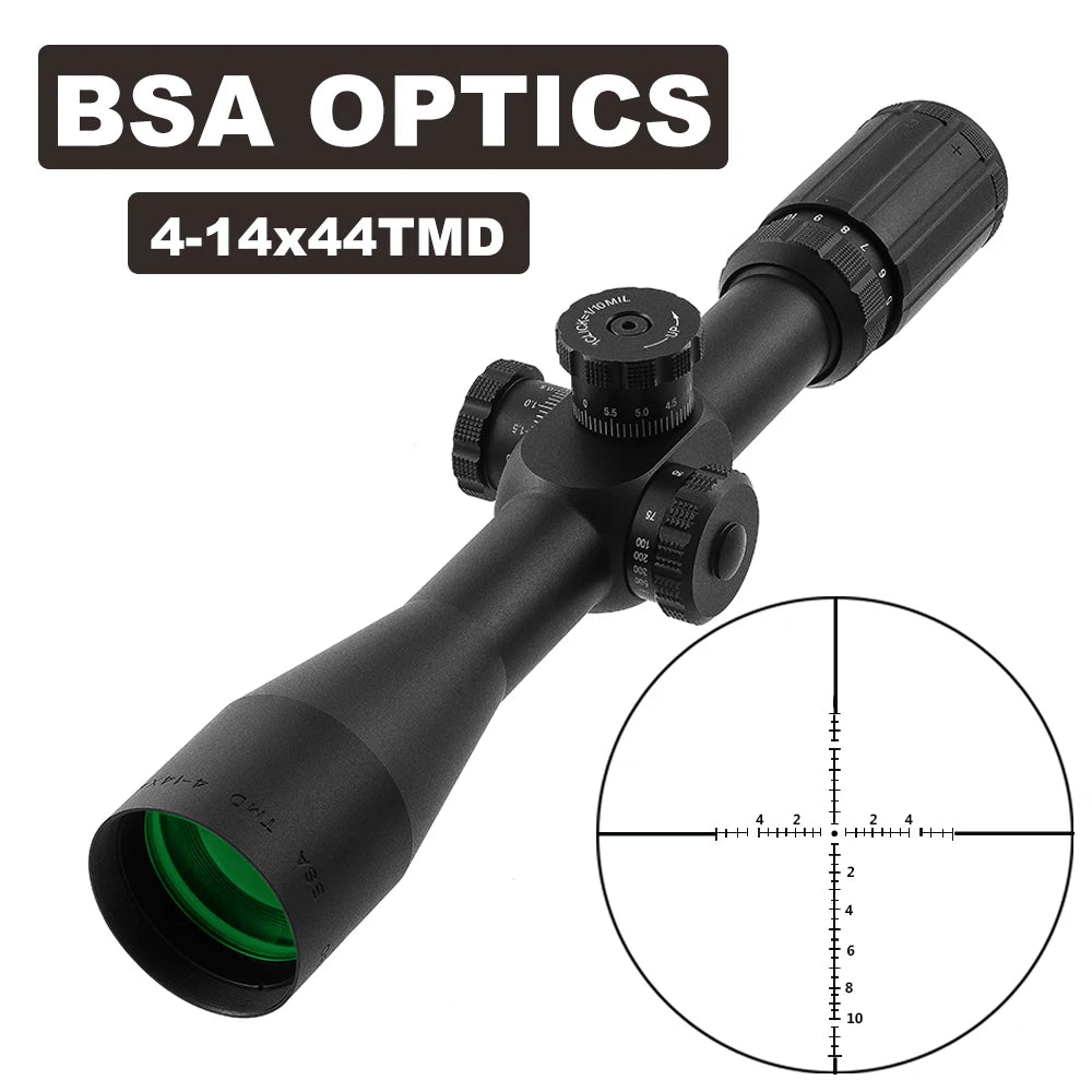 BSA Optics TMD 4-14X44 FFP Hunting Scope First Focal Plane Sight Tactical Glass Etched Reticle Optical Sights