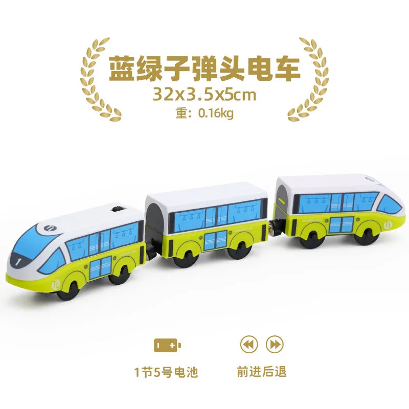 wooden Electric car set Magnetic Electric Train with Little Doll Diecast Slot Toy set Compatible Railway Wood Track Rail Train