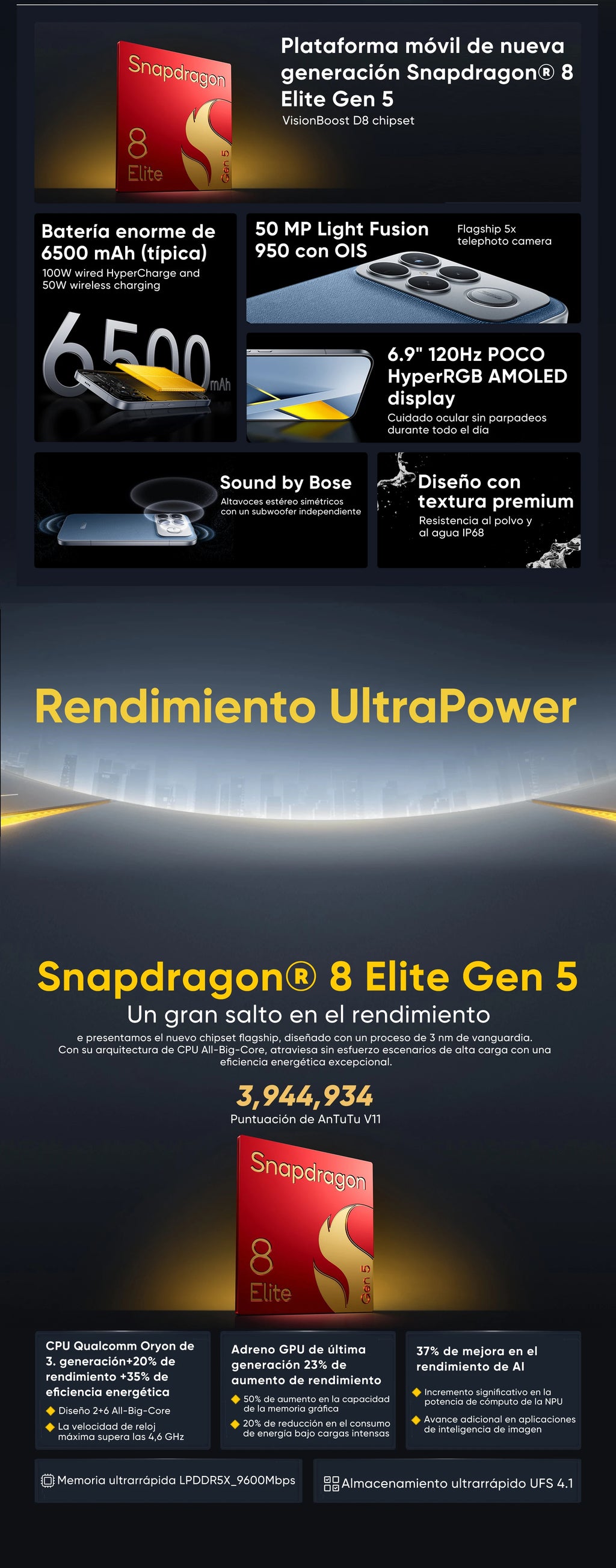 POCO F8 Ultra 5G Global Version Smartphone Snapdragon® 8 Elite Gen 5 6.9" Eye-care AMOLED display 6500mAh 100W HyperCharge NFC