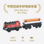 wooden Electric car set Magnetic Electric Train with Little Doll Diecast Slot Toy set Compatible Railway Wood Track Rail Train