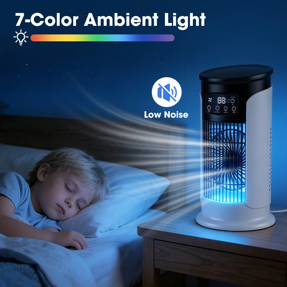Desktop Air Conditioning Fan 300ML Water/Ice Cooling Fan 6 Speeds Small Air Conditioner Humidifier Cooler Fan With Ambient Light