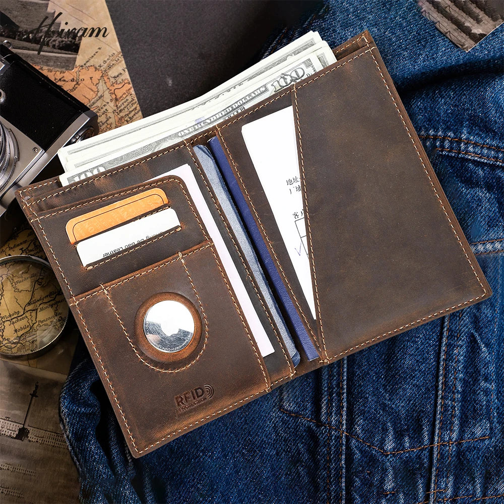 Customized Passport Cover Wallet Genuine Leather Protective Cover With Airtag Case Travel Card Holder Rfid Men Women Image principale du produit