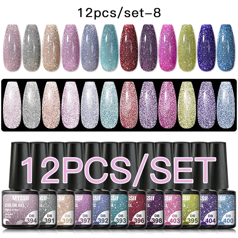 10/12PCS/SET Cat Magnetic Gel Nail Polish Set 9D Reflective Glitter Gel Semi Permanent UV Gel Soak Off Sparkling Nail Art Kits