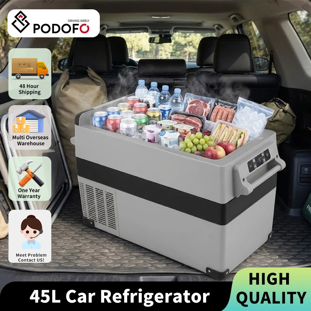 Podofo Car Mini Refrigerator Mini Fridge 45L Freezer Portable Compressor Cooler 12/24V DC 110-240V Ice Box for Camping Image principale du produit