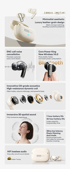 Choice Lenovo LE208 Wireless Leather Earphones Bluetooth 6.0 ENC Earphones Noise Reduction Headphone Low Latency Gaming Headset