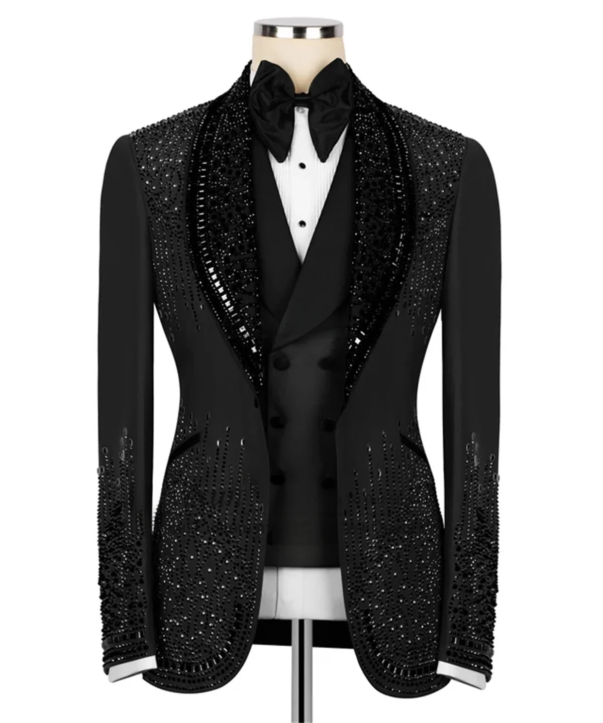 Luxury Costume Men Suit 2 Piece Sets Rhinestones Crystals Shawl Lapel Custom Wedding Slim Fit Tuxedos Blazer For Groom