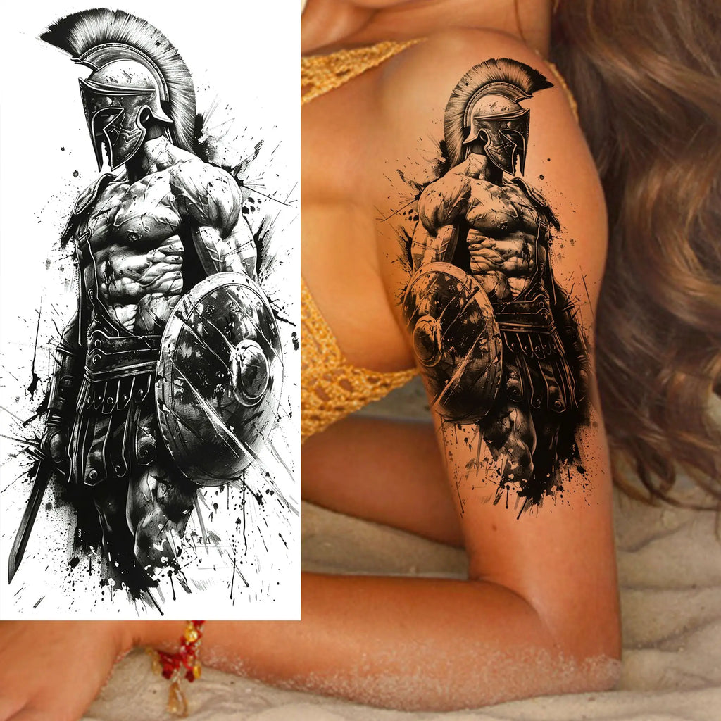 1 Sheet Waterproof Knight Warrior Gladiator Temporary Tattoos For Men Women Realistic Fake Tattoo Sticker  Forearm Tatoos Decals