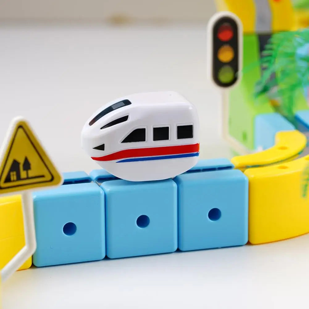 Magnetic Electric Train Car Locomotive Wooden Track Slot Diecast Railway With Two Carriages Train Wood Kid Toy Biro Track