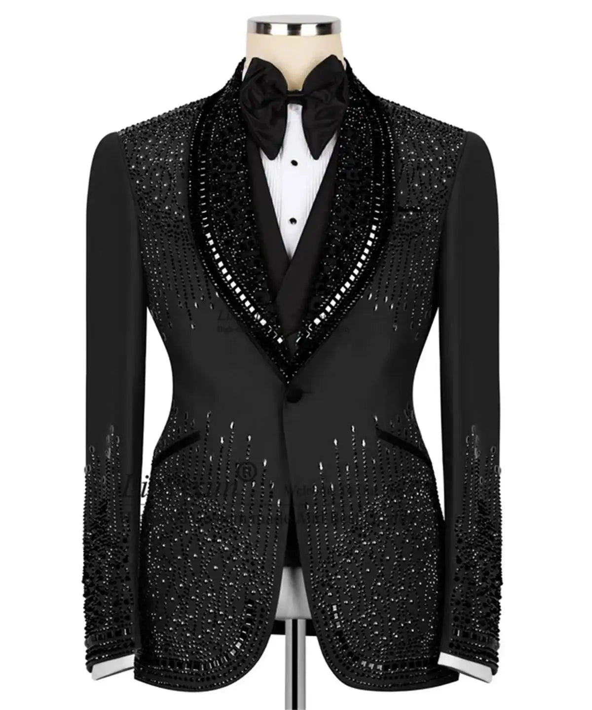 Luxury Costume Men Suit 2 Piece Sets Rhinestones Crystals Shawl Lapel Custom Wedding Slim Fit Tuxedos Blazer For Groom