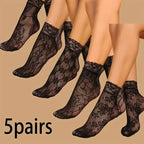 5 Pairs Floral Lace Socks Thin Breathable Short Socks Summer Mesh Lolita Fishing Net Women's Stockings Hosiery