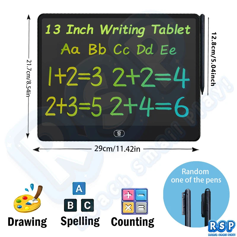 13/16 Inch LCD Drawing Tablet Writing Board Color Doodle Counting Practice Chalkboard Educational Toys For 3-12 Years Kids Gifts