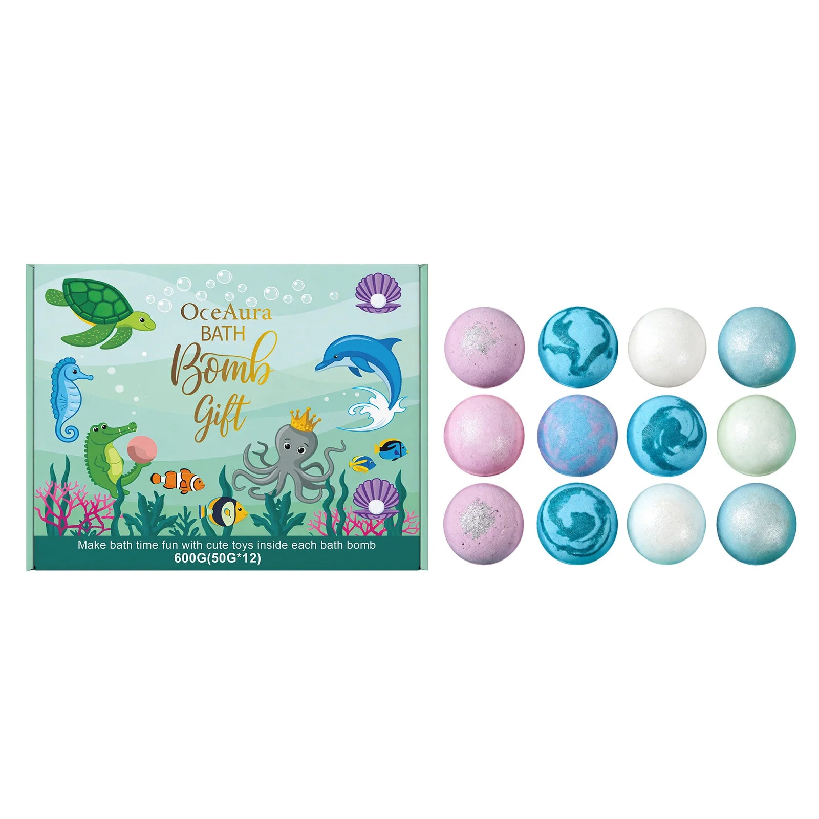 12pcs Bath Bombs Set with Surprise Toys Inside Essential Oil Moisturizing Skin Care Bathtime Sensory Play Gift for Boys & Girls