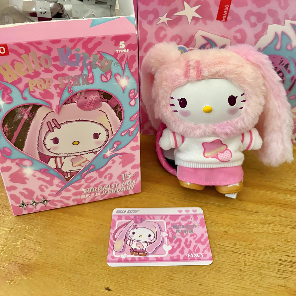 Genuine Hello-Kitty Pop Star Velvet Pendant Series Vinyl Doll Blind Box Trendy Kawaii Surprise Gift Lovely Trendy Blind Box Toys