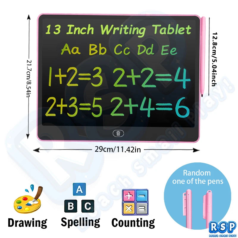 13/16 Inch LCD Drawing Tablet Writing Board Color Doodle Counting Practice Chalkboard Educational Toys For 3-12 Years Kids Gifts