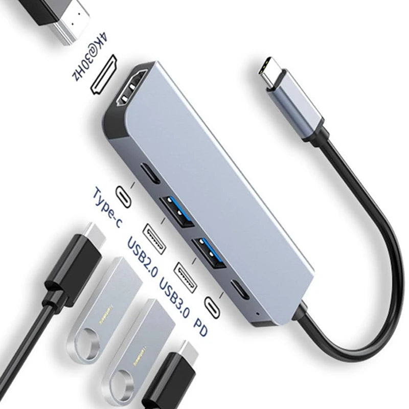 USB C Hub to 4K HDMI-Compatible USB 3.0 2.0 Type C PD Charging Dock for MacBook iPad Samsung S10 Dex TV Mouse Keyboard U Disk Image principale du produit