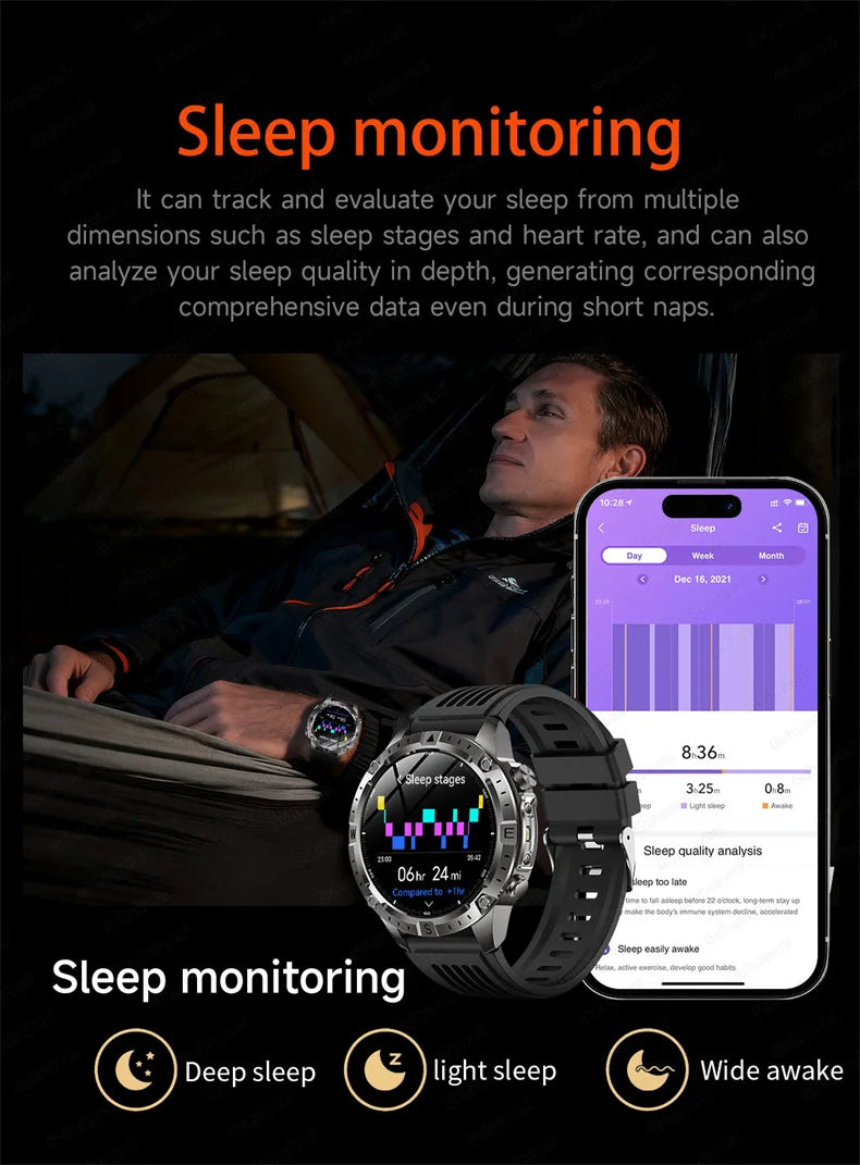 GPS Smart Watch for Men 2G ROM GPS Offline Maps Waterproof Swim Hiking Fitness Tracker Sleep SpO2 Rugged Durable Smartwatch GPS
