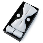 HUISHI Classic Black Bowtie Bow Ties For Mens Butterfly Bowknot Pocket Square Cufflinks Suit Set Bussiness Accessories Gift Box