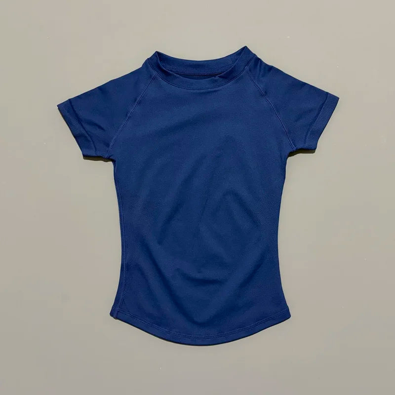Sport Short Sleeve Top Women Running Sports T Shirt Summer Short Sleeve Round Neck Breathable Gym Vest Yoga Fitness Top